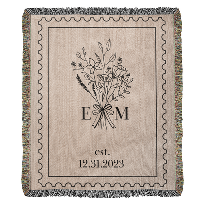 Personalized Cotton Anniversary Blanket | Custom Wedding Throw with Initials & Date | Romantic Christmas Gift for Couples or Wife