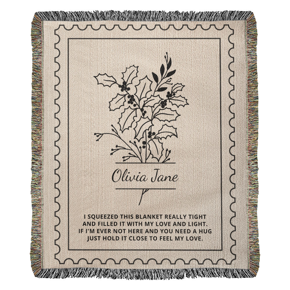 Personalized Birth Flower Blanket with Name | Custom Woven Throw for Birthday, Christmas, Mother's Day or Sympathy Gift