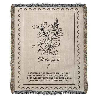 Personalized Birth Flower Blanket with Name | Custom Woven Throw for Birthday, Christmas, Mother's Day or Sympathy Gift