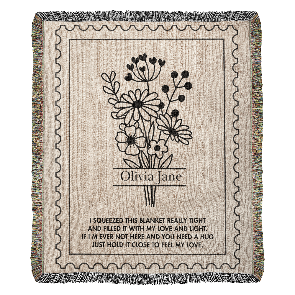 Personalized Name Blanket | Custom Woven Comfort Throw with Poem Hug Message Gift for Daughter, Granddaughter, Niece, Mom, Grandma