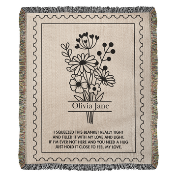 Personalized Name Blanket | Custom Woven Comfort Throw with Poem Hug Message Gift for Daughter, Granddaughter, Niece, Mom, Grandma