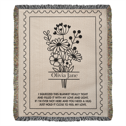 Personalized Name Blanket | Custom Woven Comfort Throw with Poem Hug Message Gift for Daughter, Granddaughter, Niece, Mom, Grandma