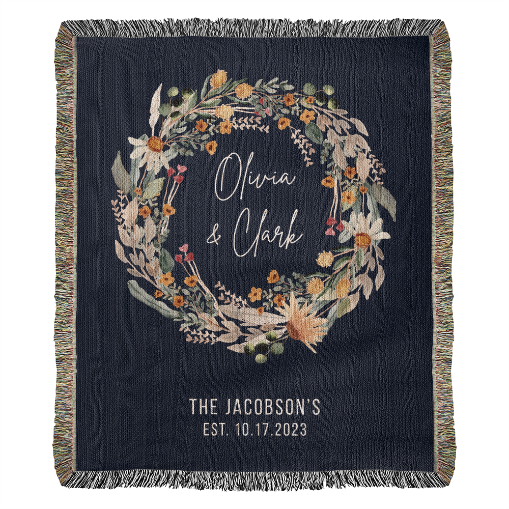 Personalized Woven Couples Blanket with Names & Date | Custom Cotton Throw Wedding Gift, Anniversary Present, Engagement Keepsake