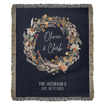 Personalized Woven Couples Blanket with Names & Date | Custom Cotton Throw Wedding Gift, Anniversary Present, Engagement Keepsake
