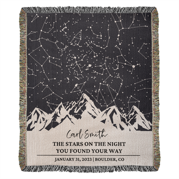 Custom Star Map By Date Recovery Blanket Sobriety gifts, Sober Anniversary, Mountain Lover Sober Encouragement Gift, 1 year sober
