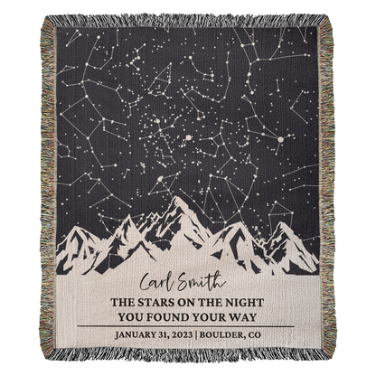 Custom Star Map By Date Recovery Blanket Sobriety gifts, Sober Anniversary, Mountain Lover Sober Encouragement Gift, 1 year sober