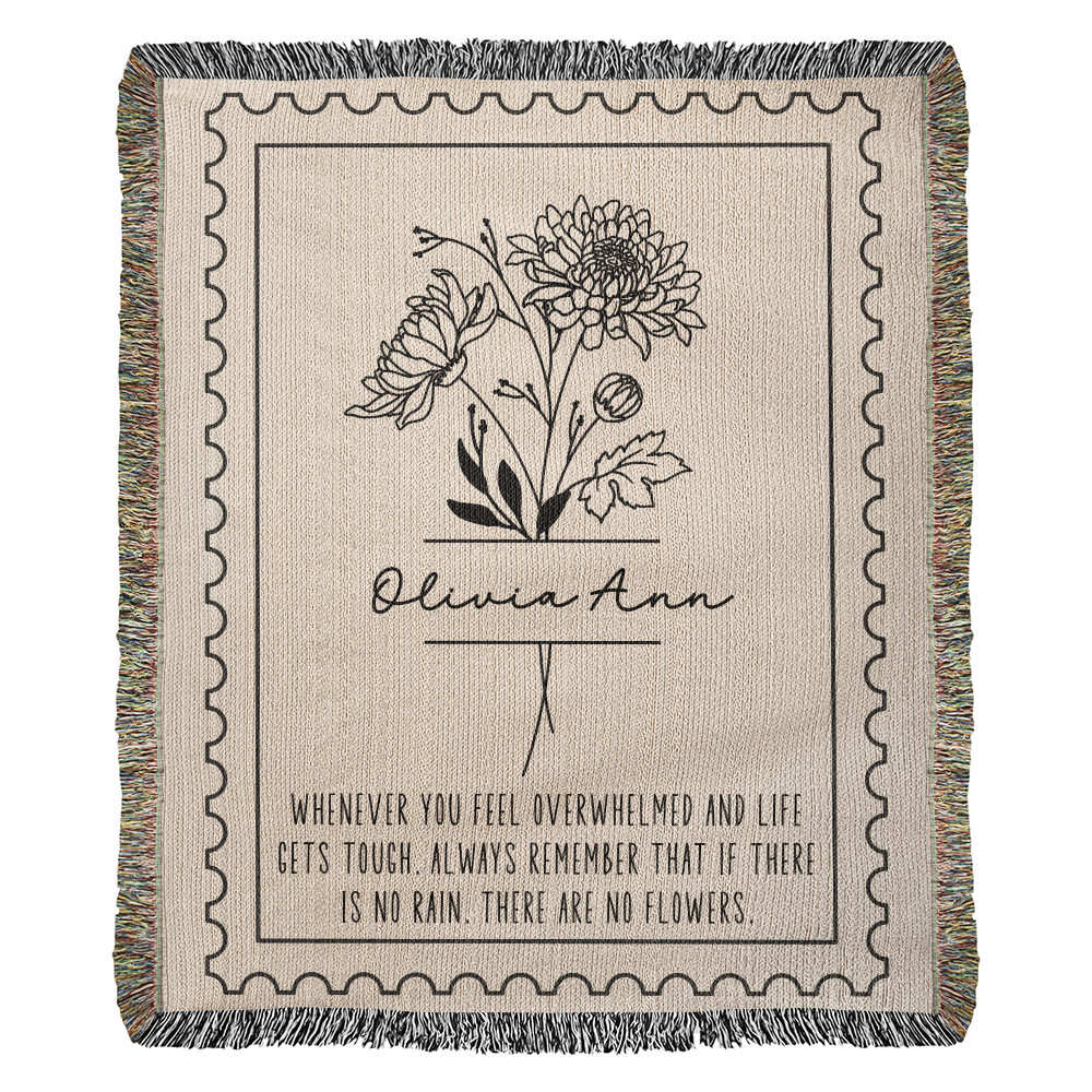 Personalized Birth Flower & Name Woven Blanket | 100% Cotton Throw