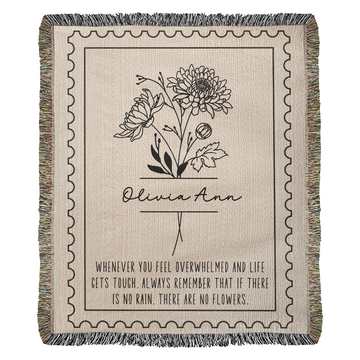 Personalized Birth Flower & Name Woven Blanket | 100% Cotton Throw