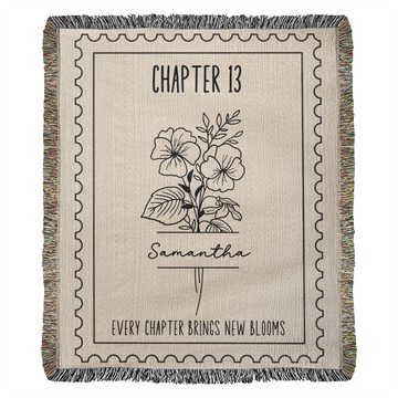 13th Birthday Gift, Chapter 13 Reading Blanket, Birth Month Flower Personalized 13 Years Old Birthday Present for Her