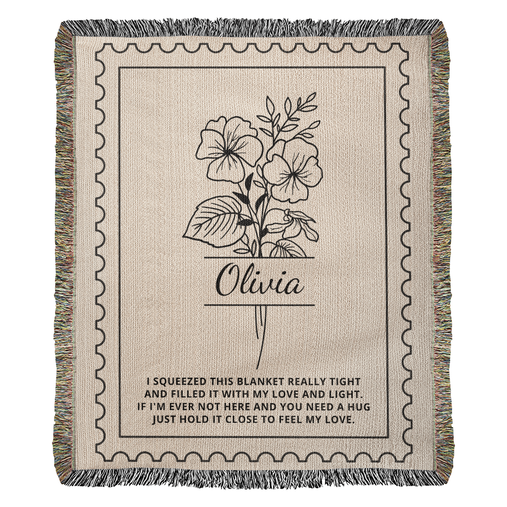 Custom Birth Flower Name Blanket | Personalized Woven Throw for Birthday, Christmas, Mother's Day, Graduation or Anniversary Gift