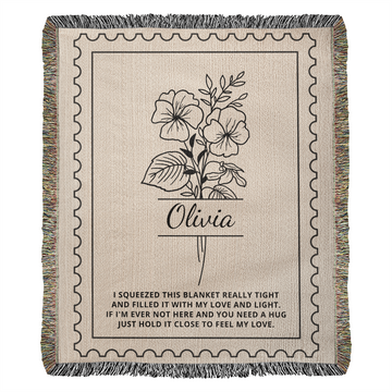 Custom Birth Flower Name Blanket | Personalized Woven Throw for Birthday, Christmas, Mother's Day, Graduation or Anniversary Gift