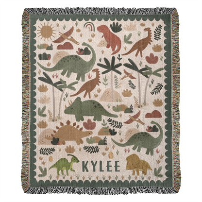 Personalized Dinosaur Blanket: Custom Name Kids Throw, Gifts for Him or Her, Baby Shower Gift for New Parents