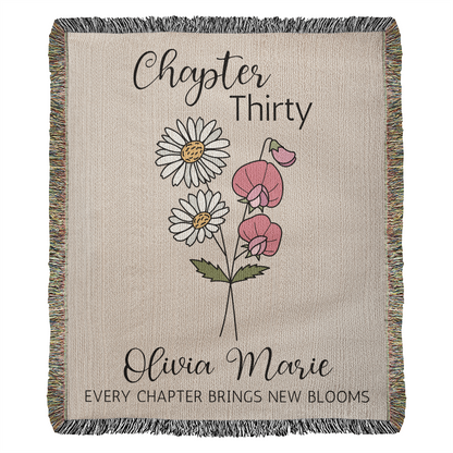 30th Birthday Gift for Her or Him, Chapter 30 Name Throws, Birth Month Flower Blanket, Personalized 30 Years Old Birthday for Daughter