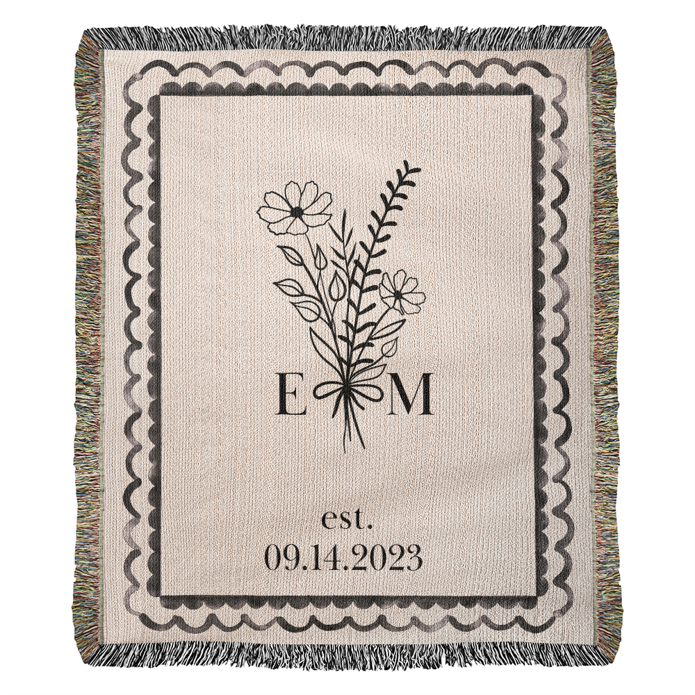 Personalized Cotton Anniversary Blanket | Custom Wedding Throw with Initials & Est Date | 2nd Anniversary Gift for Wife or Couple