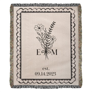Personalized Cotton Anniversary Blanket | Custom Wedding Throw with Initials & Est Date | 2nd Anniversary Gift for Wife or Couple