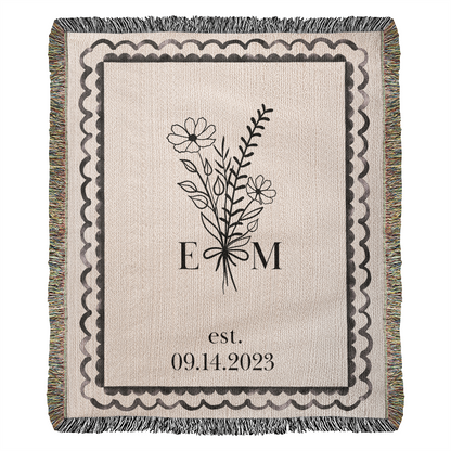 Personalized Cotton Anniversary Blanket | Custom Wedding Throw with Initials & Est Date | 2nd Anniversary Gift for Wife or Couple