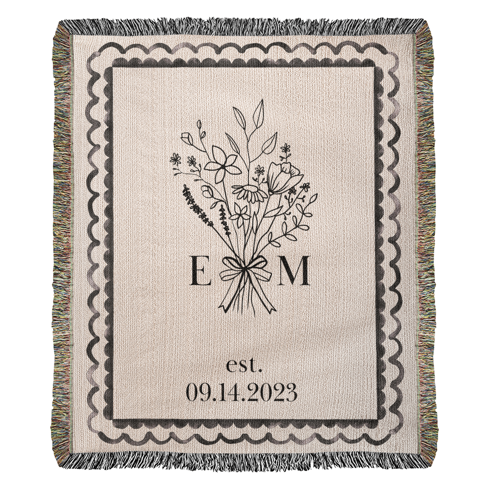 Custom Cotton Anniversary Blanket | Personalised Wedding Throw with Initials & Established Date | 2nd Anniversary Gift for Wife or Couple