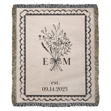 Custom Cotton Anniversary Blanket | Personalised Wedding Throw with Initials & Established Date | 2nd Anniversary Gift for Wife or Couple