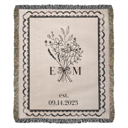 Custom Cotton Anniversary Blanket | Personalised Wedding Throw with Initials & Established Date | 2nd Anniversary Gift for Wife or Couple
