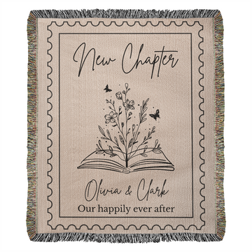 New Chapter Personalized Wedding Gift Woven Blanket | Book Lover Engagement, Anniversary, Housewarming