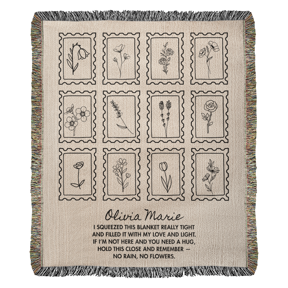 Personalized Hug Blanket Gift | No Rain No Flowers Comfort Throw for Daughter, Son, Mom, Grandma | Encouragement, Memorial, Birthday