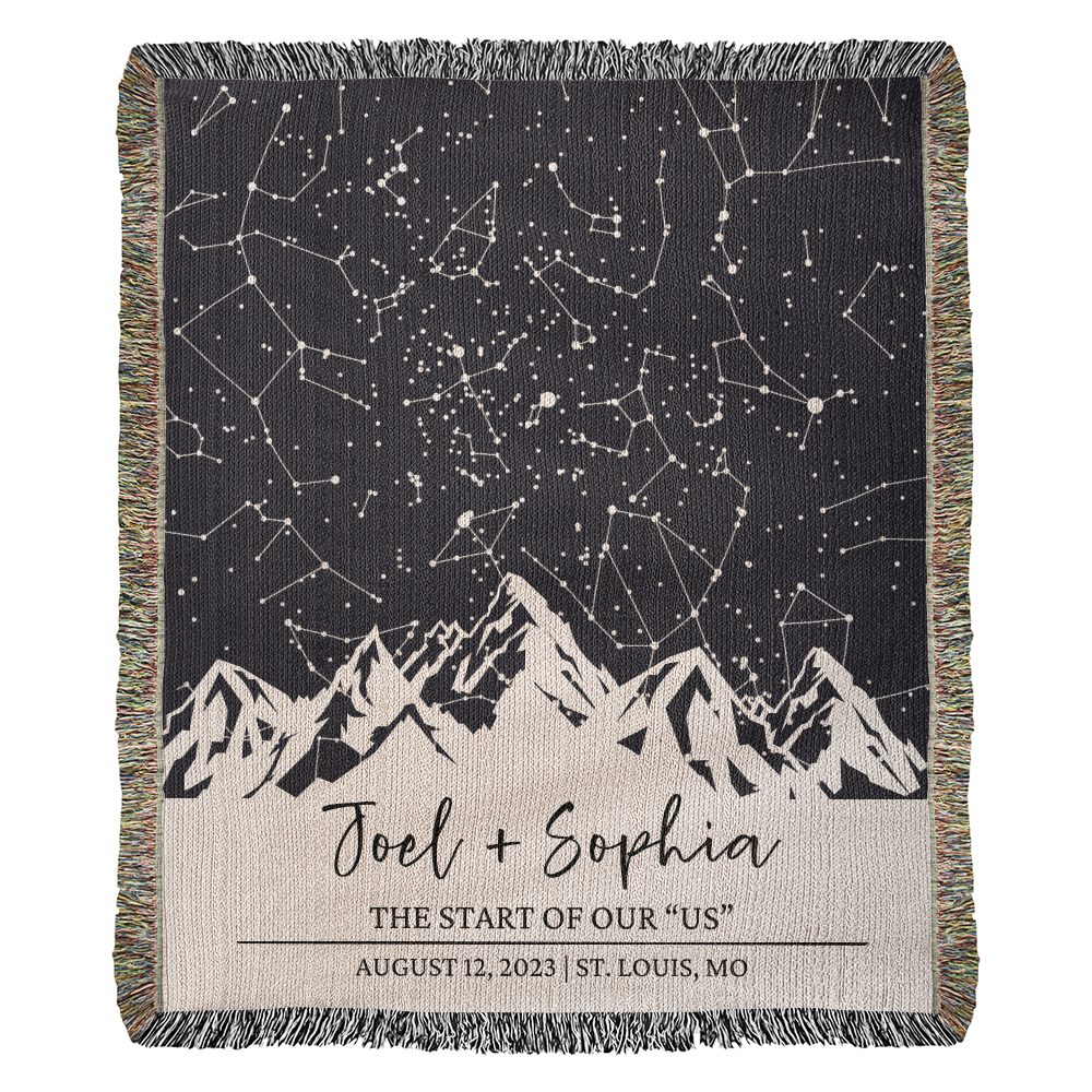 Personalized Star Map by Date Anniversary Blanket, Custom Couples Gift, Cotton Anniversary Gift, Mountain Wedding Christmas Gifts