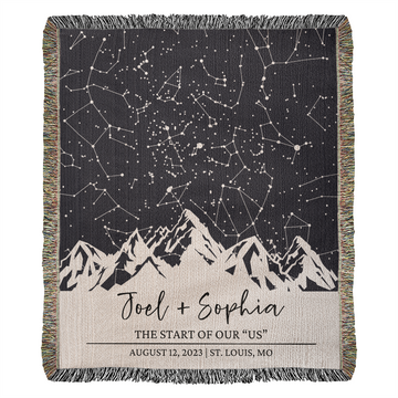 Personalized Star Map by Date Anniversary Blanket, Custom Couples Gift, Cotton Anniversary Gift, Mountain Wedding Christmas Gifts
