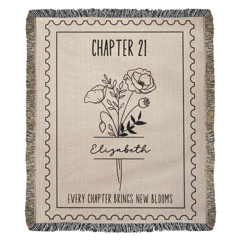 21st Birthday Gift |  Chapter 21 Reading Blanket, Birth Month Flower Personalized 21 Years Old Birthday Present for Her