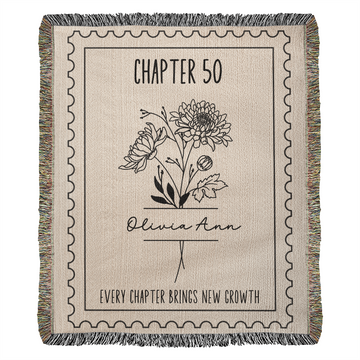 50th Birthday Gift for Her Chapter 50 Name Throw Birth Month Flower Reading Blanket, Personalized Birthday Gift for 50 Year Old Daughter
