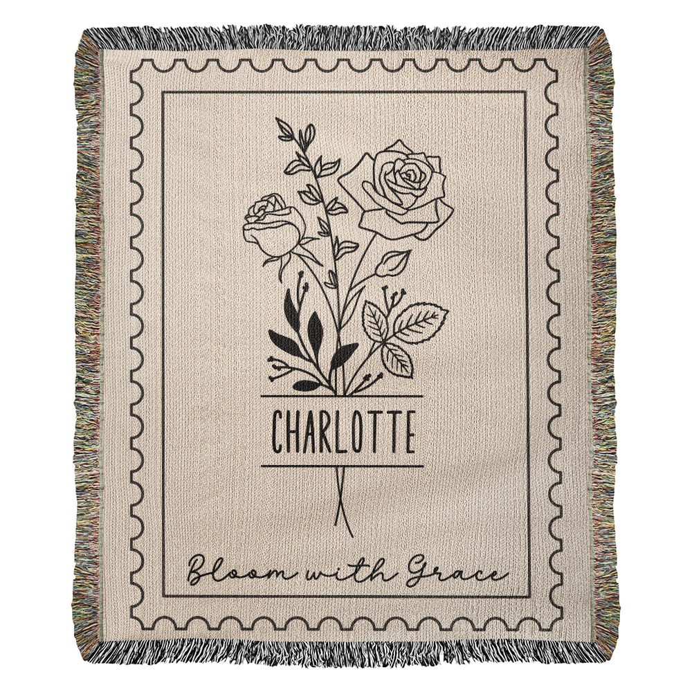 Personalized Name and Birth Flower Cotton Blanket, Unique Birthday Gift For Her, Daughter, Granddaughter, Niece, Teen Girl Gifts