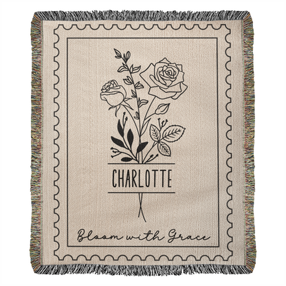 Personalized Name and Birth Flower Cotton Blanket, Unique Birthday Gift For Her, Daughter, Granddaughter, Niece, Teen Girl Gifts
