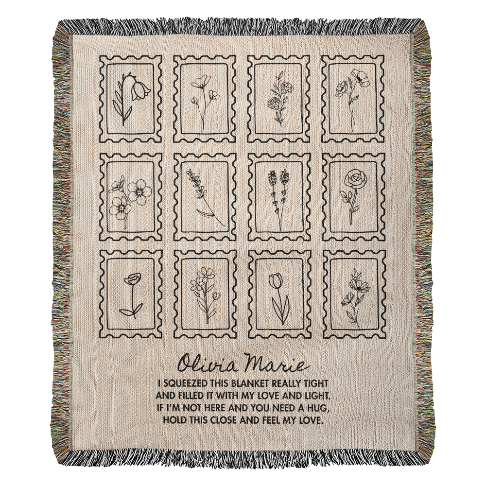 Personalized Comfort Blanket with Name | Custom Woven Throw Hug Poem Gifts for Daughter, Granddaughter, Niece, Mom, Grandma
