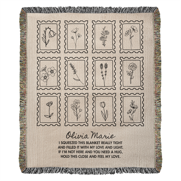 Personalized Comfort Blanket with Name | Custom Woven Throw Hug Poem Gifts for Daughter, Granddaughter, Niece, Mom, Grandma