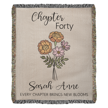 40th Birthday Gift for Her or Him, Chapter 40 Name Blanket, Birth Flower Throws, Personalized Gift for 40 Year Old Woman or Daughter