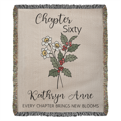 60th Birthday Gift for Women or Men, Chapter 60 Name Blanket, Birth Month Flower Throws, Personalized 60 Years Old Birthday Present