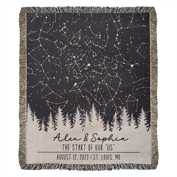 Personalized Wedding Woven Blanket, Custom Star Map Throw with Names, Night Sky Special Date, Outdoors Lovers Gift, Cotton Anniversary Gift