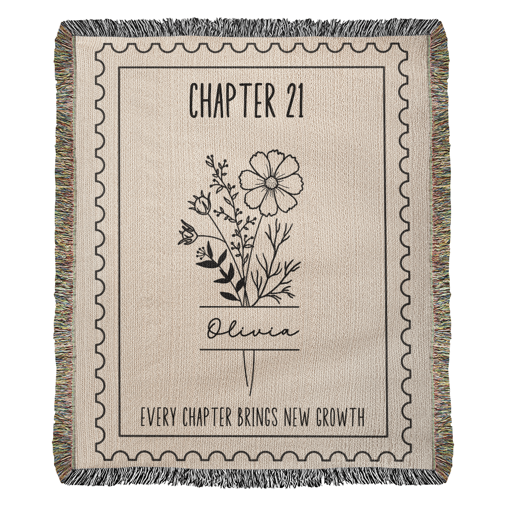 Personalized  Chapter 21 Birth Month Flower Reading Blanket 21st Birthday Gift for Her or Him – 21st Keepsake Gift Idea