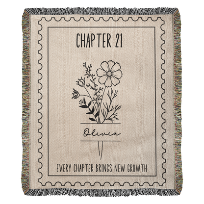 Personalized  Chapter 21 Birth Month Flower Reading Blanket 21st Birthday Gift for Her or Him – 21st Keepsake Gift Idea