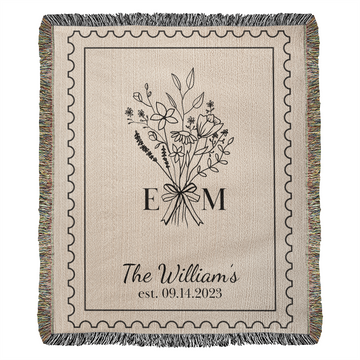 Custom Cotton Anniversary Gift Throw Blanket Second Anniversary Gift for Wife or Husband | Gift for Couples Initials Established Date Wedding Gift