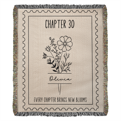 Birth Month Flower Reading Blanket 30th Birthday Gift for Her Chapter 30 Name Blanket, Personalized 30 Years Old Birthday for Daughter, Friend