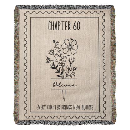60th Birthday Gift for Her or Him-Chapter 60 Name Blanket, Birth Month Flower, Personalized Birthday Gift for 60 Year Old Friend Mom