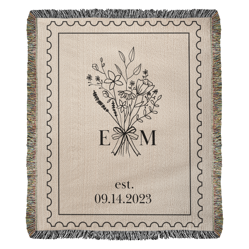 Personalized Cotton Anniversary Blanket | Custom Wedding Throw with Initials & Established Date | 2nd Anniversary Gift for Wife or Couple