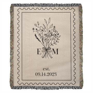 Personalized Cotton Anniversary Blanket | Custom Wedding Throw with Initials & Established Date | 2nd Anniversary Gift for Wife or Couple