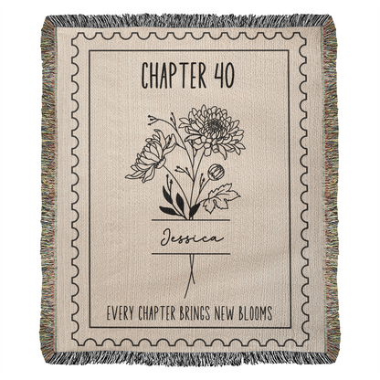 Birth Month Flower Chapter 40 Reading Blanket 40th Birthday Gift for Her, Personalized Birthday Gift for 40 Year Old Daughter