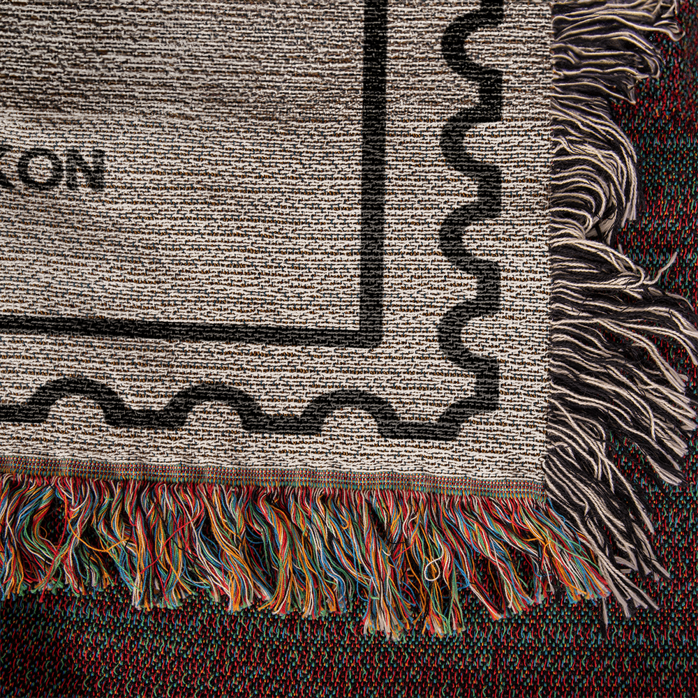 Custom Name and Date Wedding Blanket, Personalized Woven Throw, Hand Drawn Wedding Stamp Gift, Whimsical Couple Keepsake, Wedding Souvenir