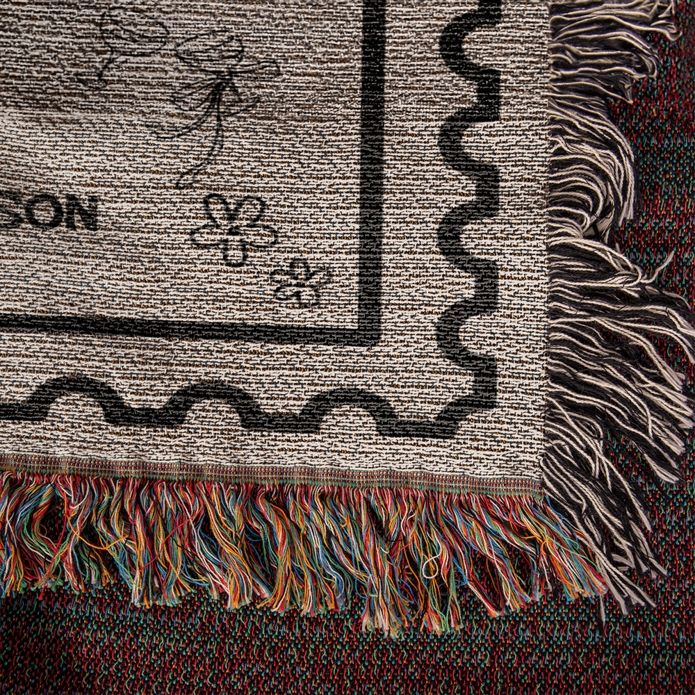 Custom Adventure Lovers Gifts Wedding Blanket, Personalized Woven Throw, Hand Drawn Wedding Stamp Gift, Travel Couple Keepsake, Wedding Souvenir