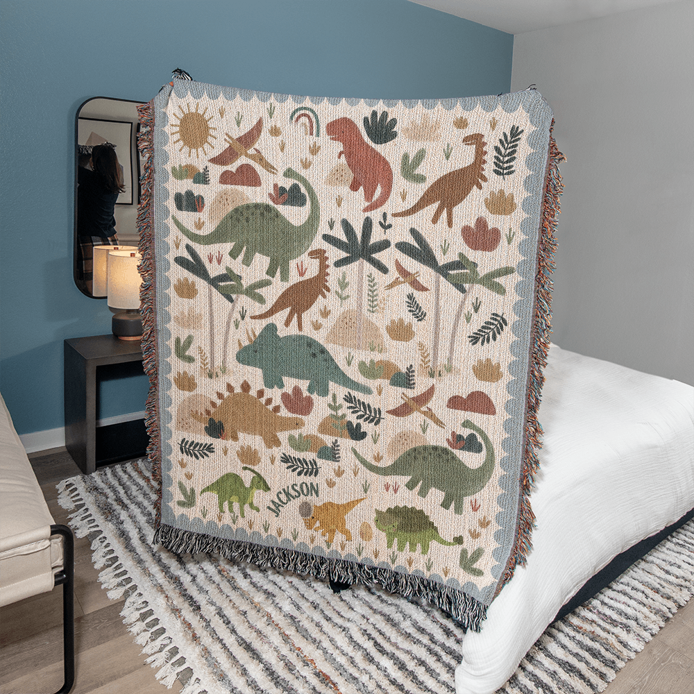 Personalized Name Kids Dinosaur Comfort Blanket,Custom Dinosaur Theme Throw Gifts for Him, Son, Boy Cute Dinosaur Lover Gift for Boys