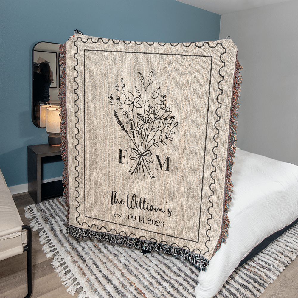 Personalized Cotton Anniversary Blanket: 2nd Wedding Anniversary Gift