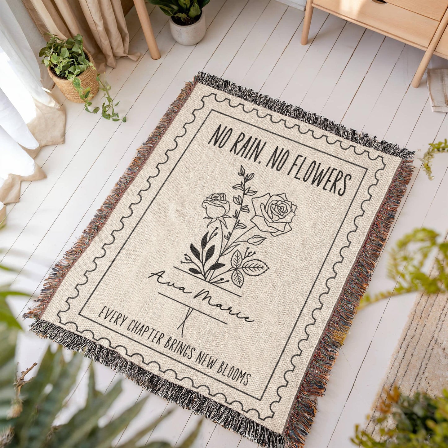 Personalized Birth Flower Gift |  Custom Name Woven Blanket Birthday Gift For Her