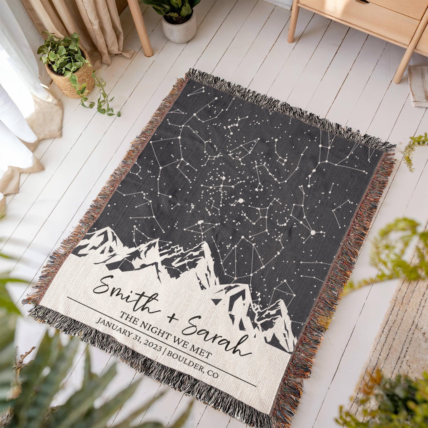 Personalized Wedding Woven Blanket Throws, Custom Star Map By Date Throw, Night Sky Special Date, Outdoors Lovers Gift, Cotton Anniversary Gift